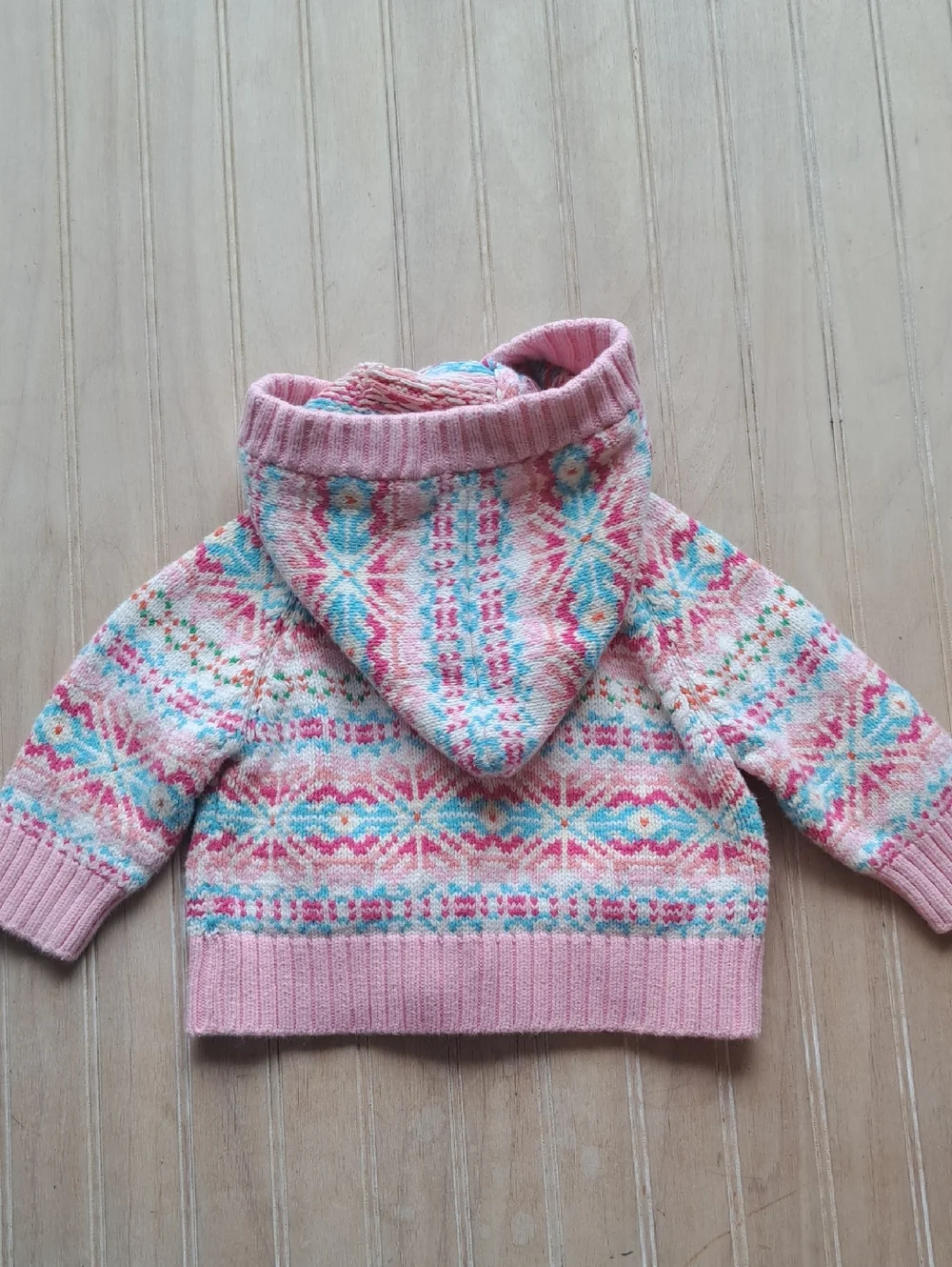 Genuine Kids OshKosh Fair Isle Hooded Chunky Knit Cotton Cardigan Sweater 9M
